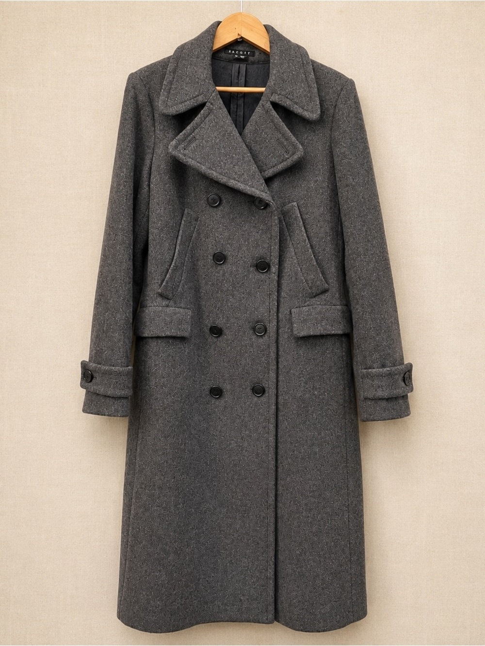 Theory Bolton Virgin Wool Double Breasted Long Coat Charcoal Large - Picture 2 of 12